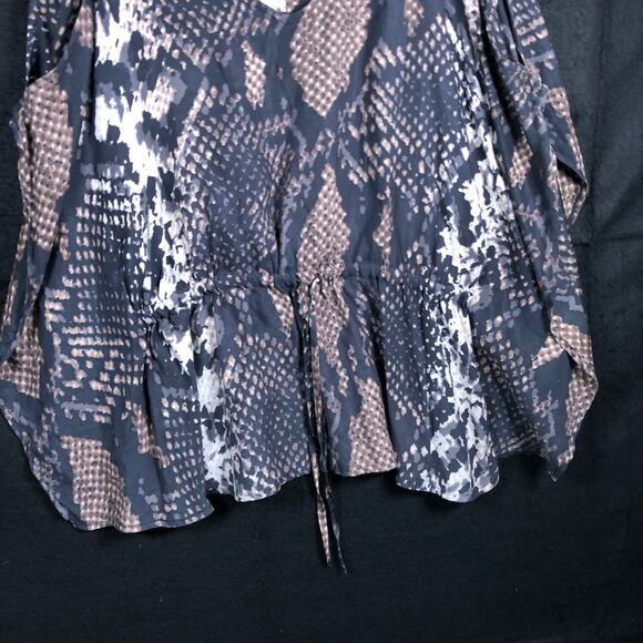 Express Womens Blouse Brown Black Snake Print V Neck Cold Shoulder Medium - Picture 4 of 13